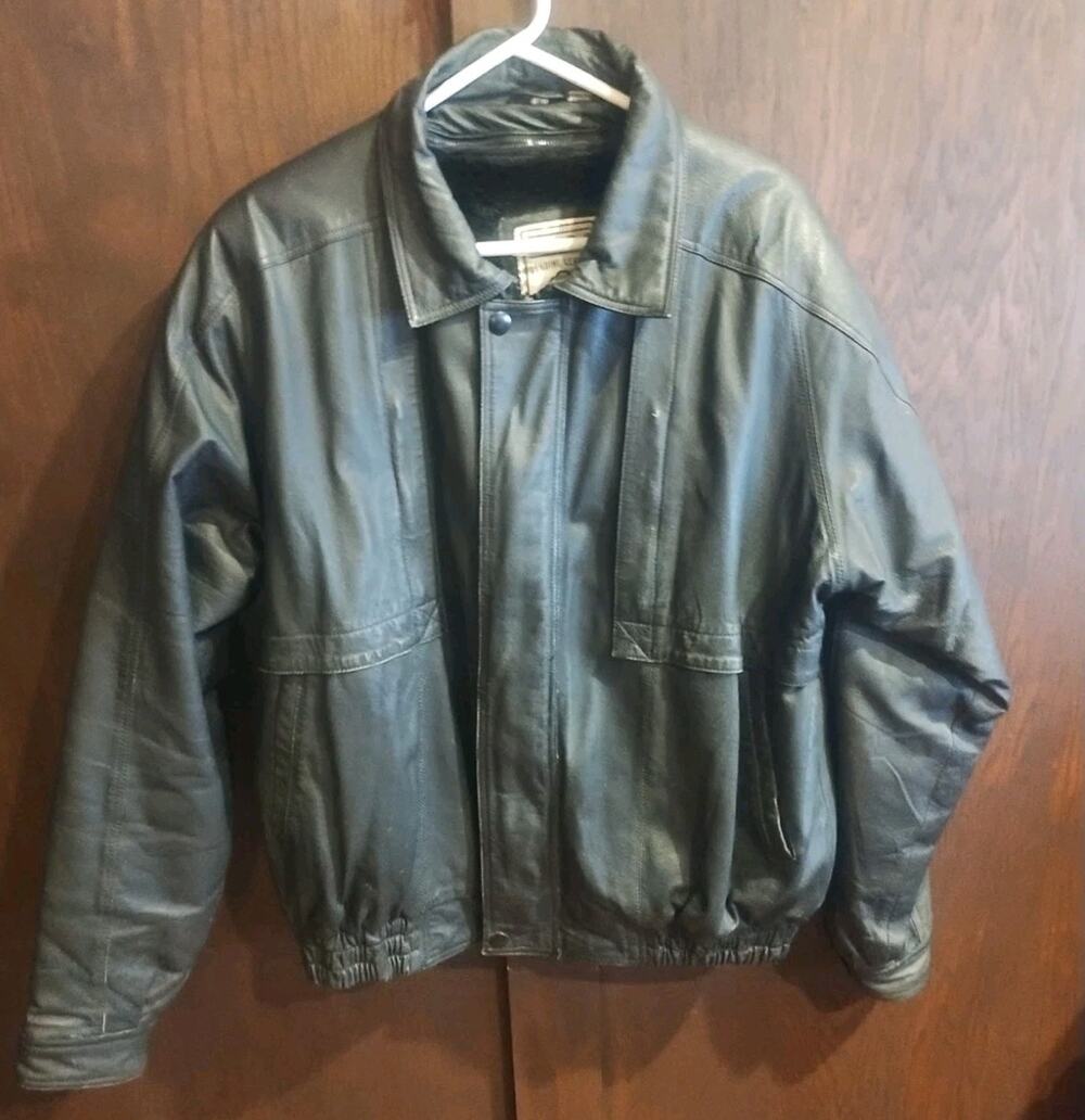 Wilda Vintage Leather Trucker Coat Moto Short Jacket XL Removable Fur Liner